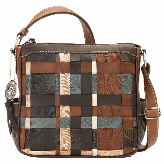 Hand Woven Panelled Leather Crossbody Bag (2583774)