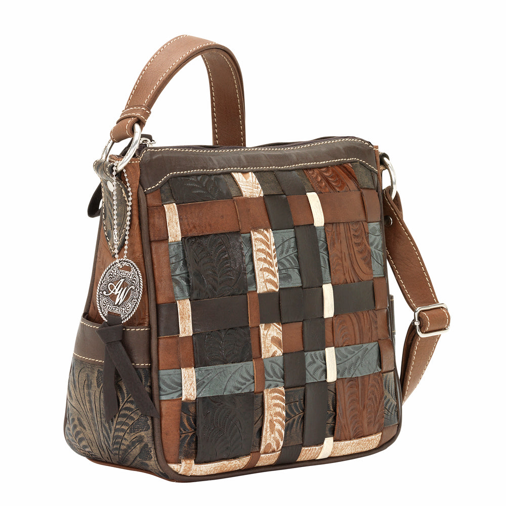 Hand Woven Panelled Leather Crossbody Bag (2583774)