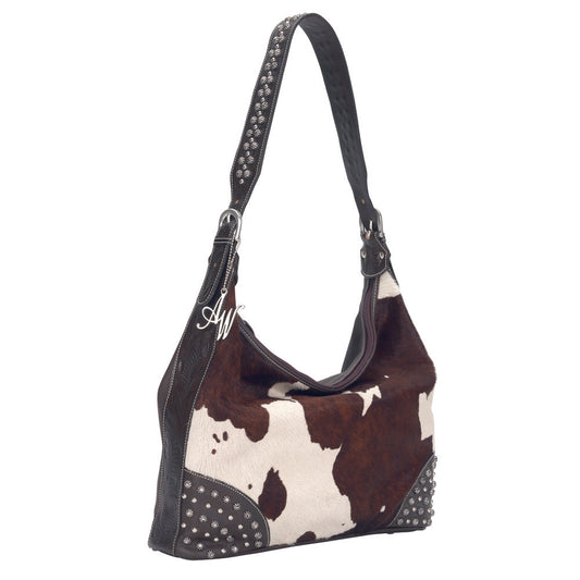 Brown and White Cowhide Slouch Hobo (3150572)