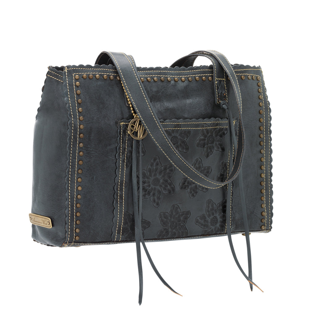 Steel Blue Leather Shopper Tote (3289398)