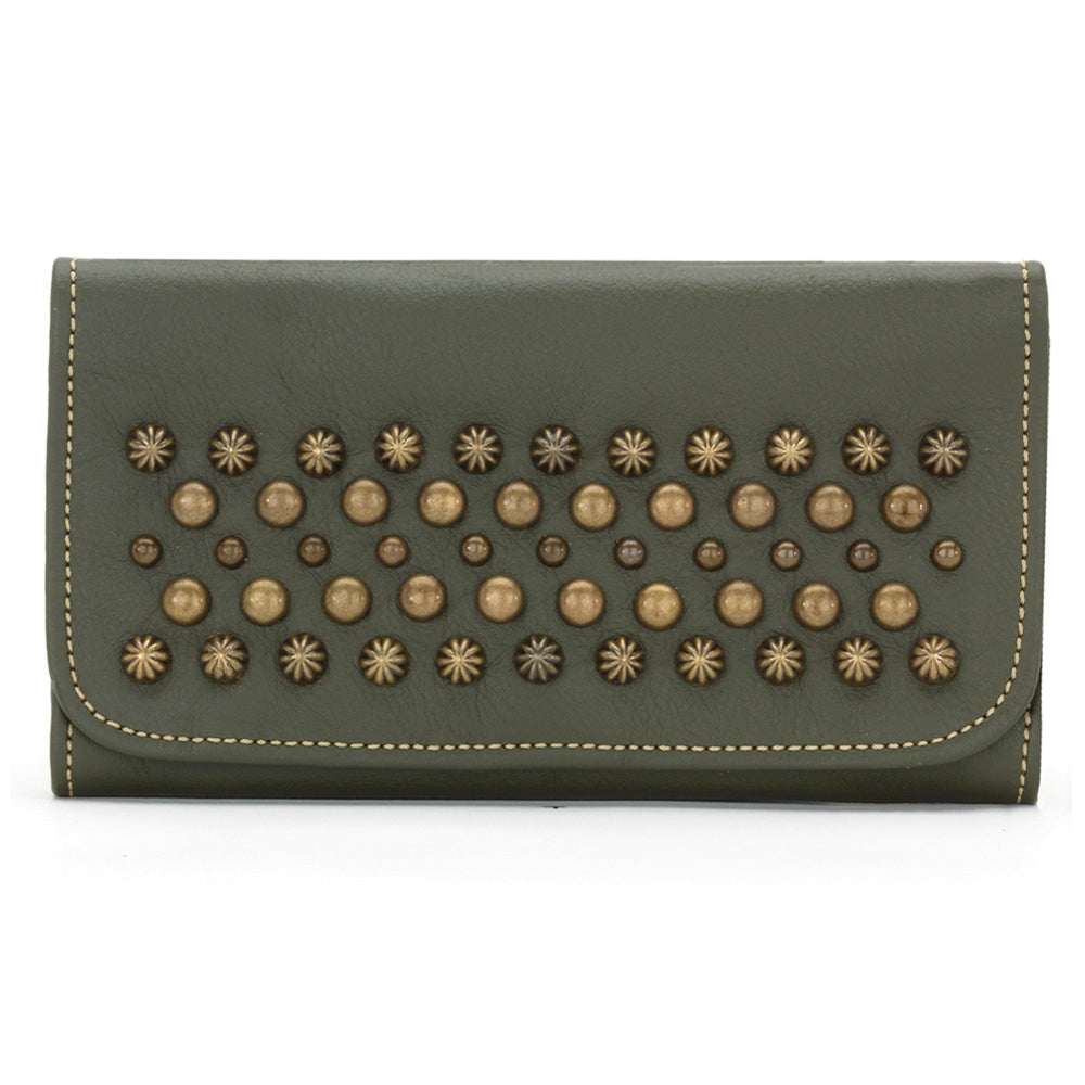 Olive Green Leather Ladies Tri-Fold Wallet (4111282)