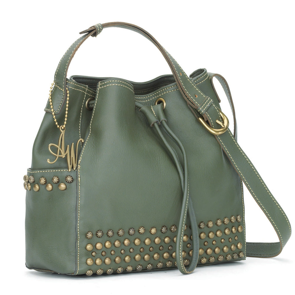 Olive Green Leather Drawstring Crossbody Bag (4111321)