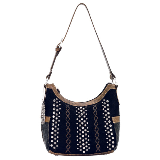 Black Cowhide and Charcoal Leather Hobo (4122620)