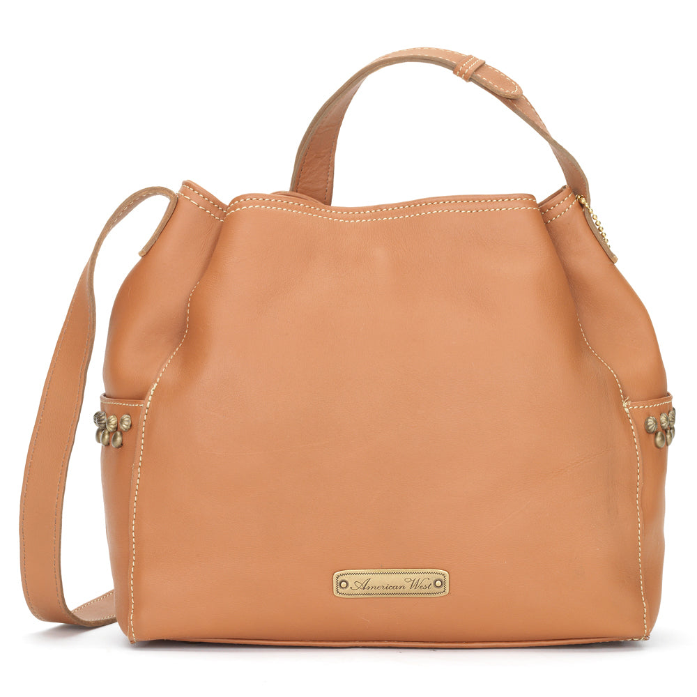 Golden Tan Leather Drawstring Crossbody Bag (4162321)