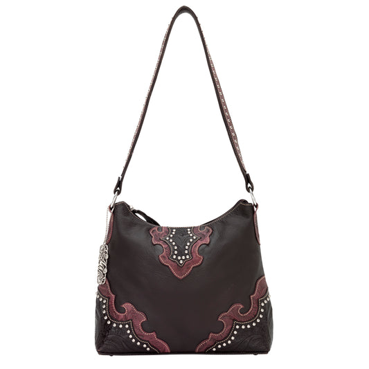 Dark Chocolate and Raspberry Leather Structured Hobo (5874279)