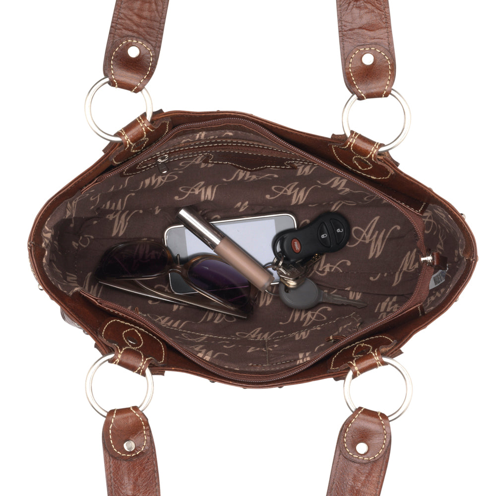 Brown and Cream Leather Fashion Tote (5950634)