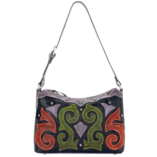Black Leather Applique Shoulder Bag (7122275)