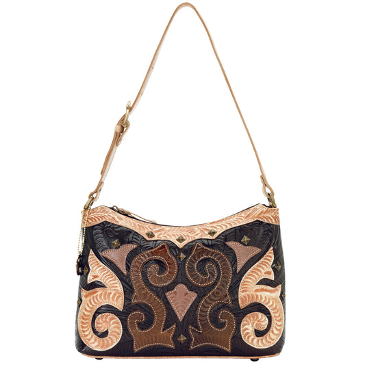 Chocolate Leather Applique Shoulder Bag (7144275)