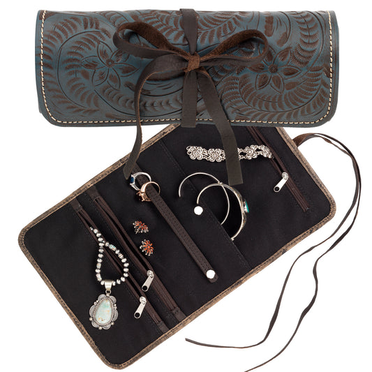 Turquoise Leather Travel Jewellery Roll (8360889)