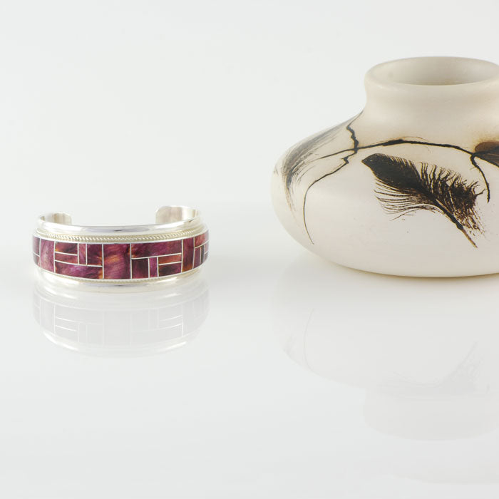 Sterling Silver and Spiny Oyster Inlay Bracelet (BRT129)