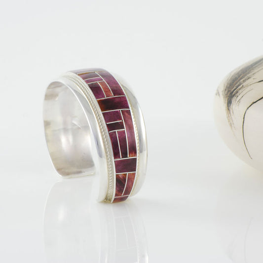 Sterling Silver and Spiny Oyster Inlay Bracelet (BRT129)