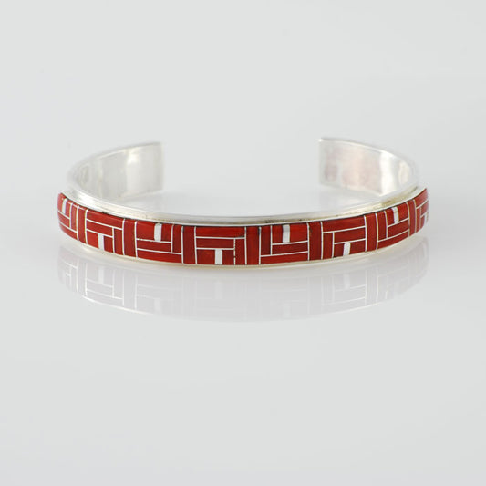 Sterling Silver and Coral Inlay Bracelet (BRT133)
