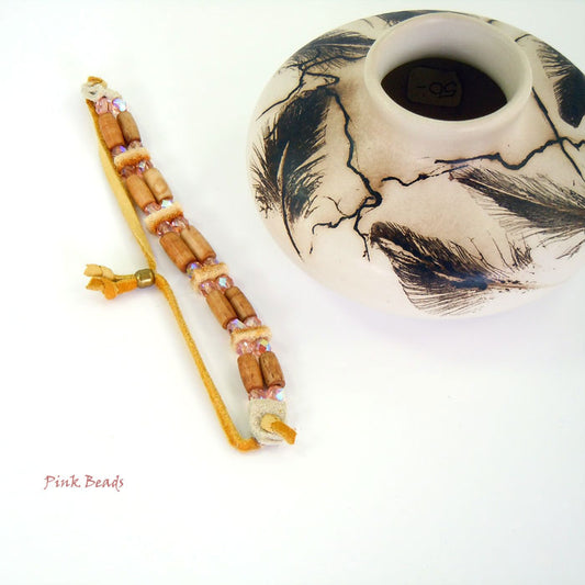 Aurora Borealis Glass and Buffalo Bone Bracelet (BRT138)