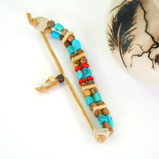 Turquoise, Picture Jasper and Coral Bracelet (BRT139)