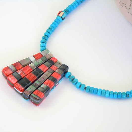Turquoise Necklace with Mosaic Inlay Pendants (NCK311)