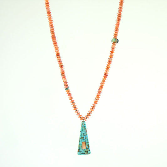 Melon Shell Necklace with Mosaic Inlay Pendant (NCK315)