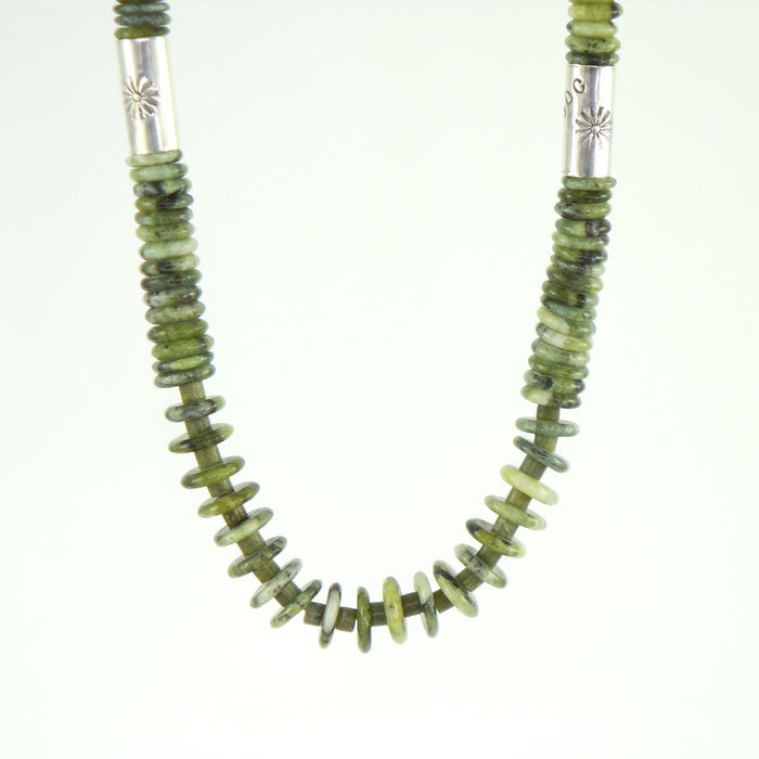 Serpentine Necklace with Sterling Silver Drums (NCK320)