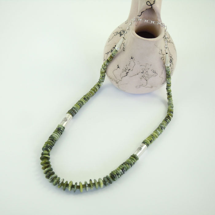 Serpentine Necklace with Sterling Silver Drums (NCK320)