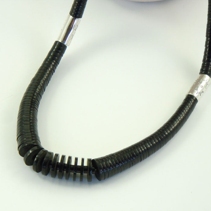 Jet Necklace with Sterling Silver Drums (NCK323)