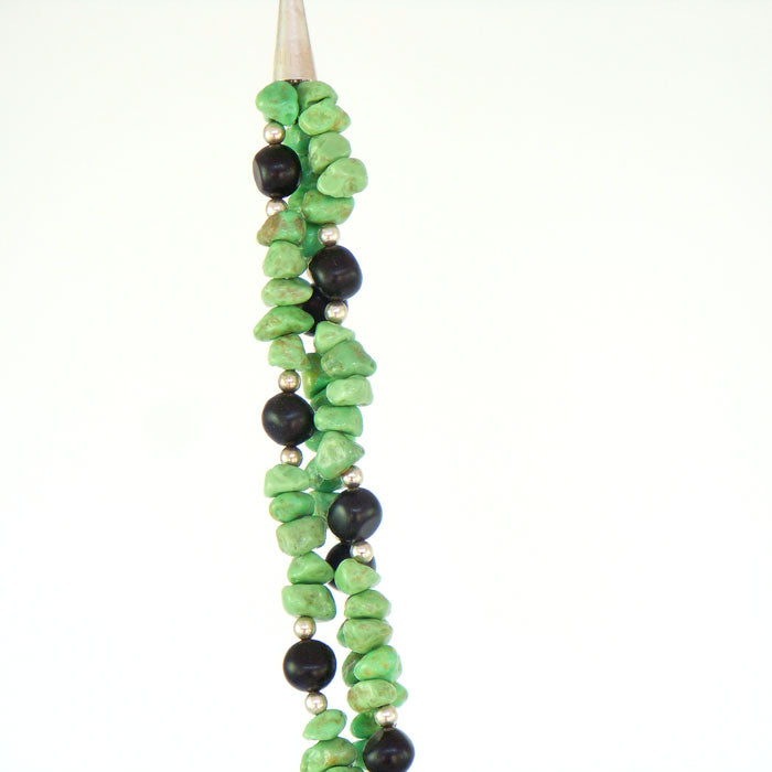 Green Turquoise and Jet Necklace with Silver Beads (NCK327)