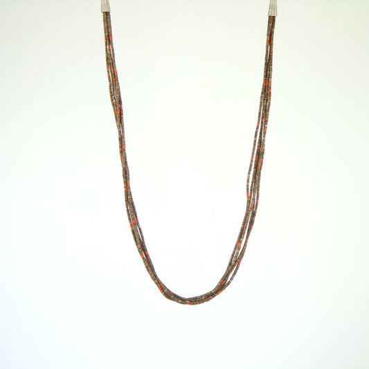 Olive Shell and Old Natural Coral Heishi Necklace (NCK328)