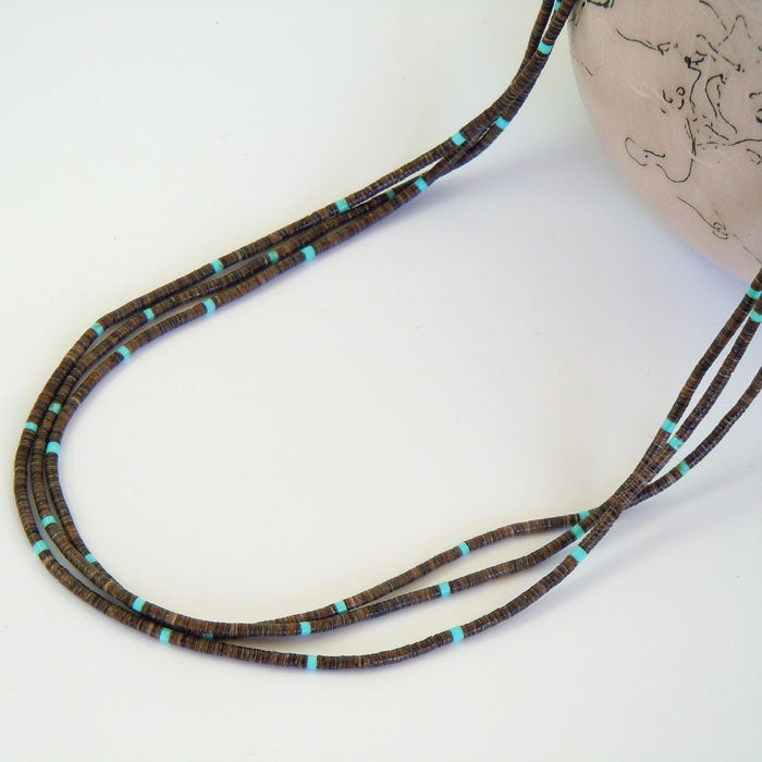 Olive Shell and Turquoise Heishi Necklace (NCK330)