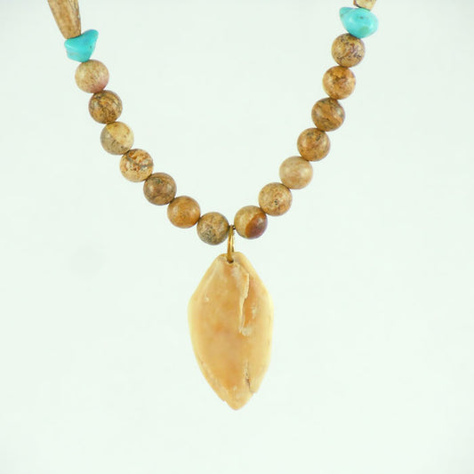 Turquoise, Jasper and Fossil Ivory Necklace (NCK341)