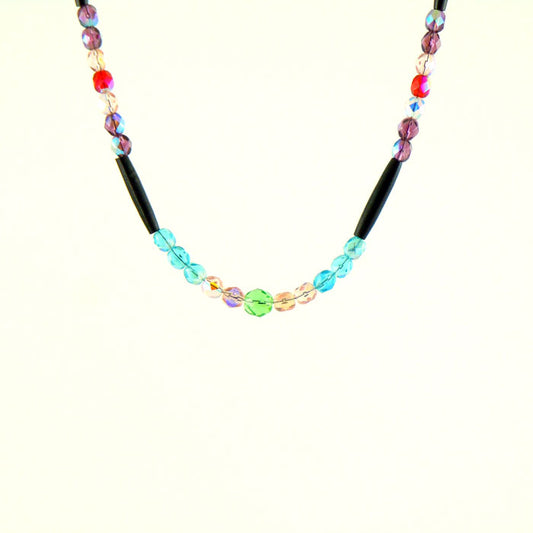 Aurora Borealis Glass and Buffalo Horn Necklace (NCK346)