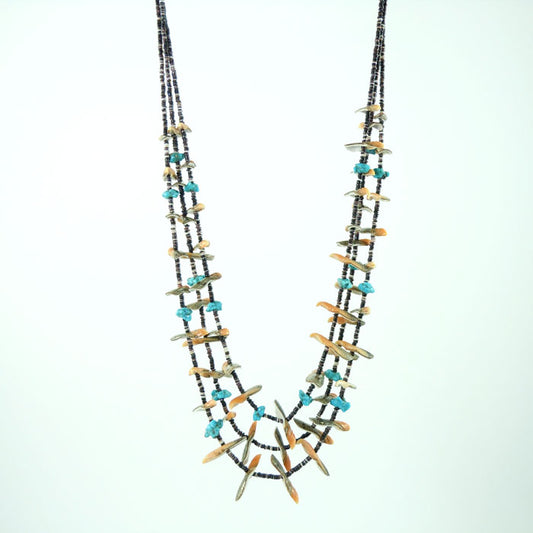 Bird Fetish Heishi Necklace with Turquoise Nuggets (NCK350)