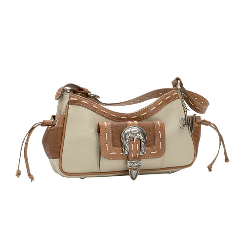 Cream Leather Three Compartment Shoulder Bag (NVDA462)