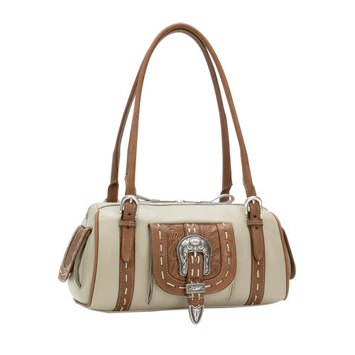 Cream Leather Satchel Handbag (NVDA946)