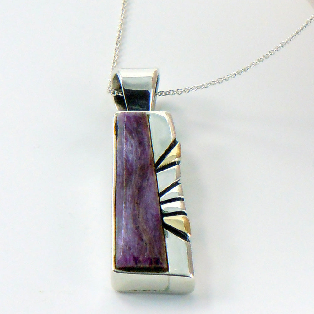 Sterling Silver Gold and Charoite Obelisk Pendant (PND215)