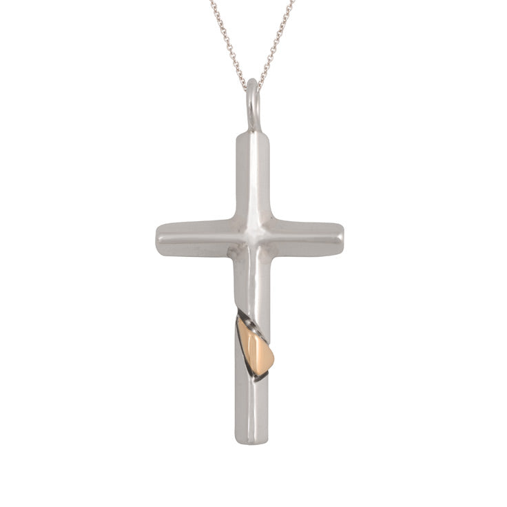 Fine Sterling Silver and Gold Triangular Cross (PND224)
