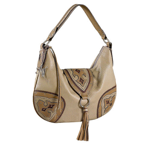 Beige Leather Hobo Handbag (SAGE475)