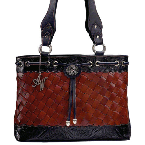 Large Brown and Navy Leather Tote (TOTE761)
