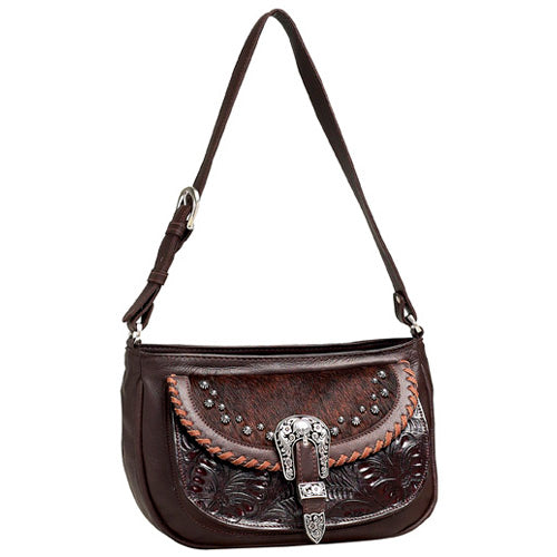 Brown Leather and Brindle Shoulder Bag (WILD522)