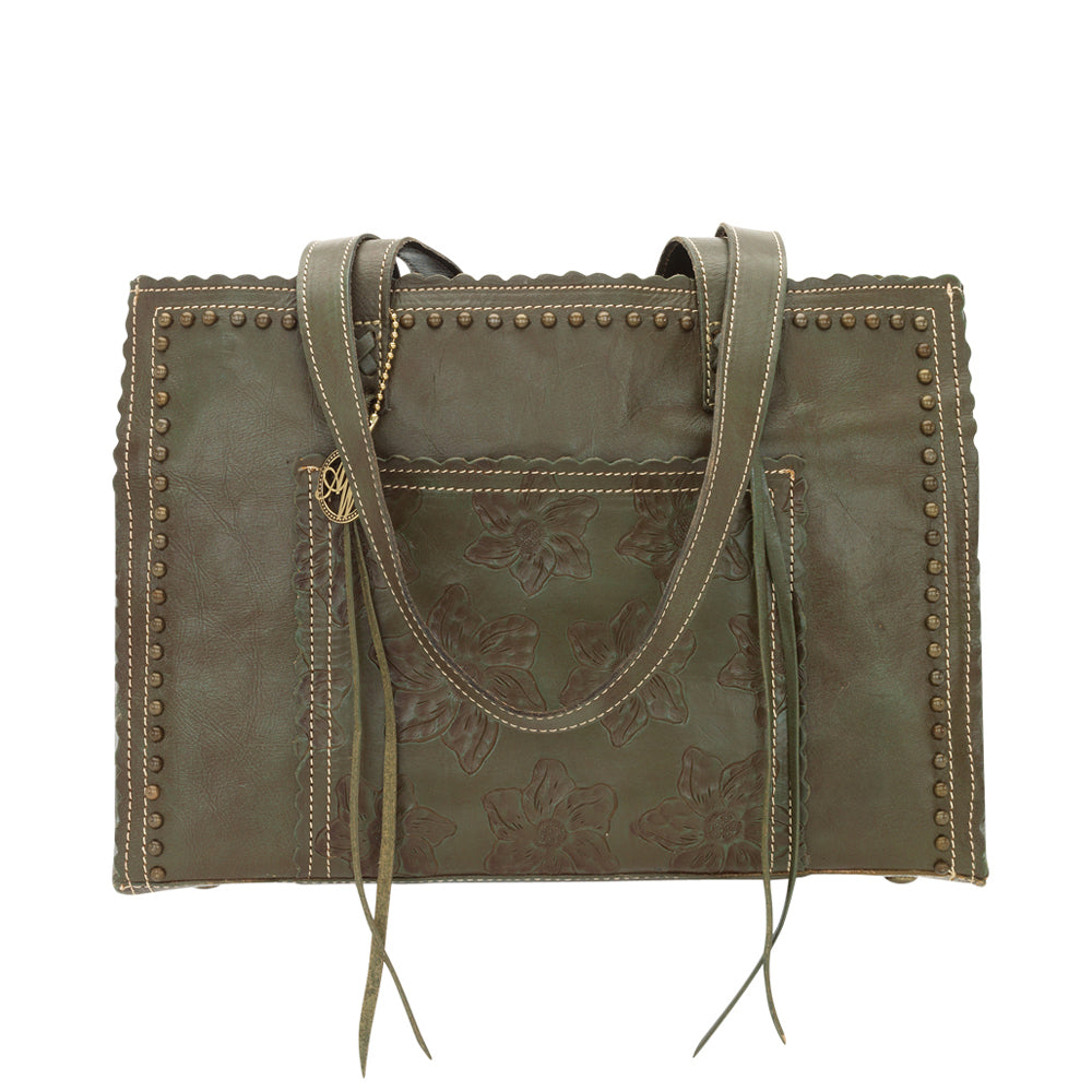 Olive Green Leather Shopper Tote (3272398)