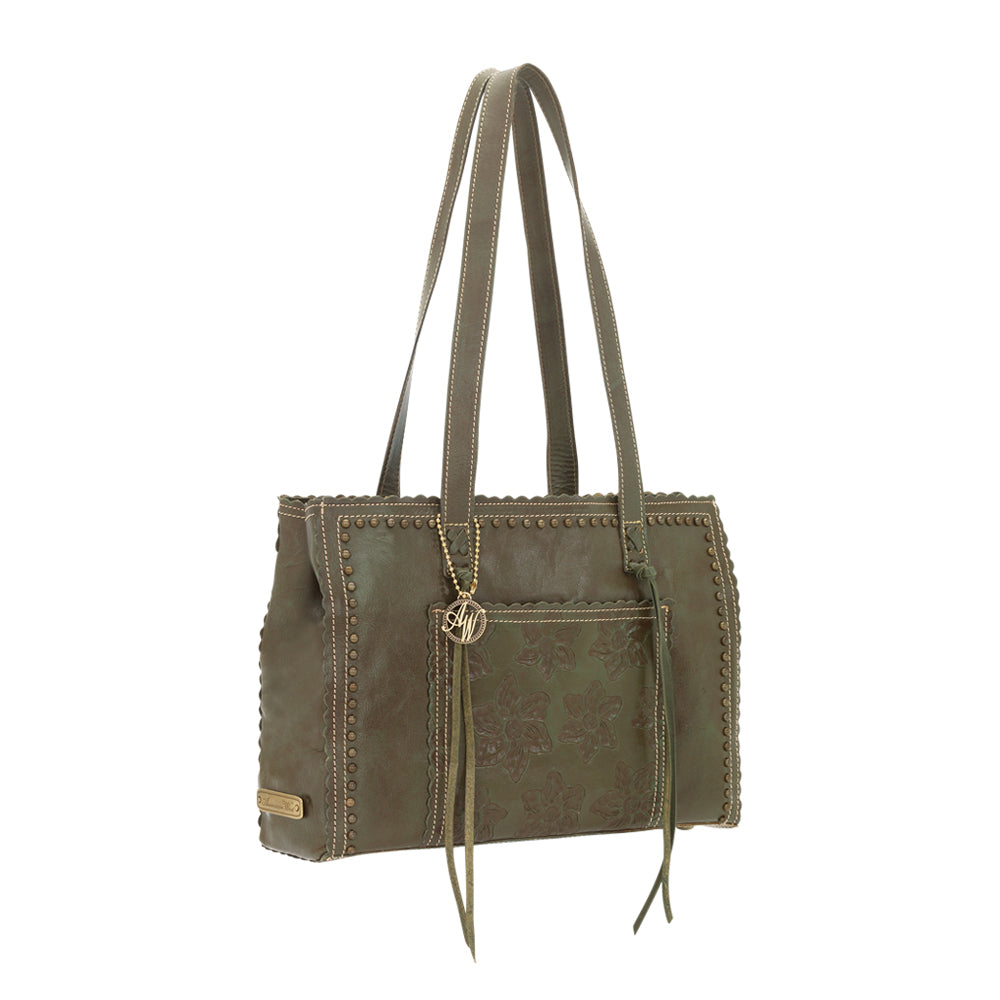 Olive Green Leather Shopper Tote (3272398)