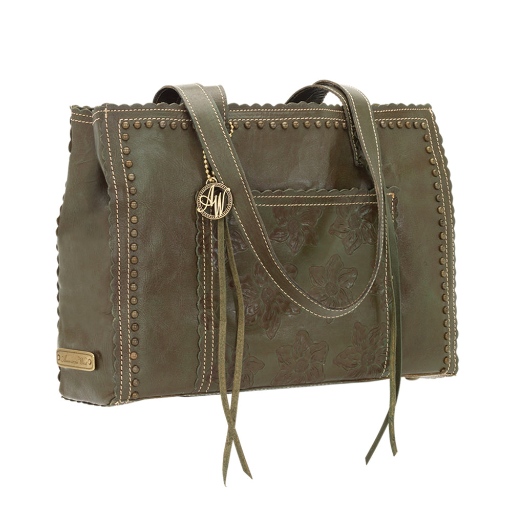 Olive Green Leather Shopper Tote (3272398)