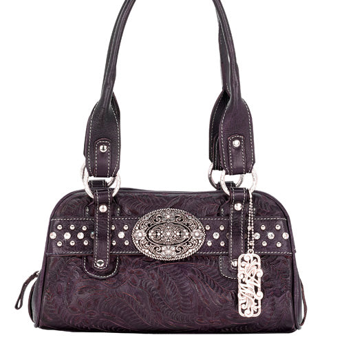 Purple Leather Satchel Handbag (3582338)