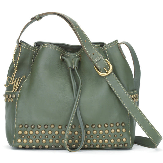 Olive Green Leather Drawstring Crossbody Bag (4111321)