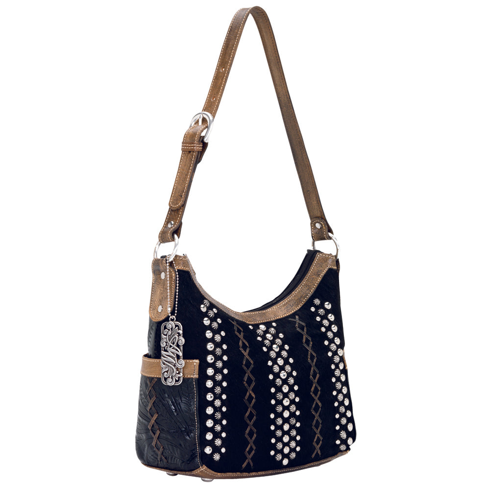 Black Cowhide and Charcoal Leather Hobo (4122620)
