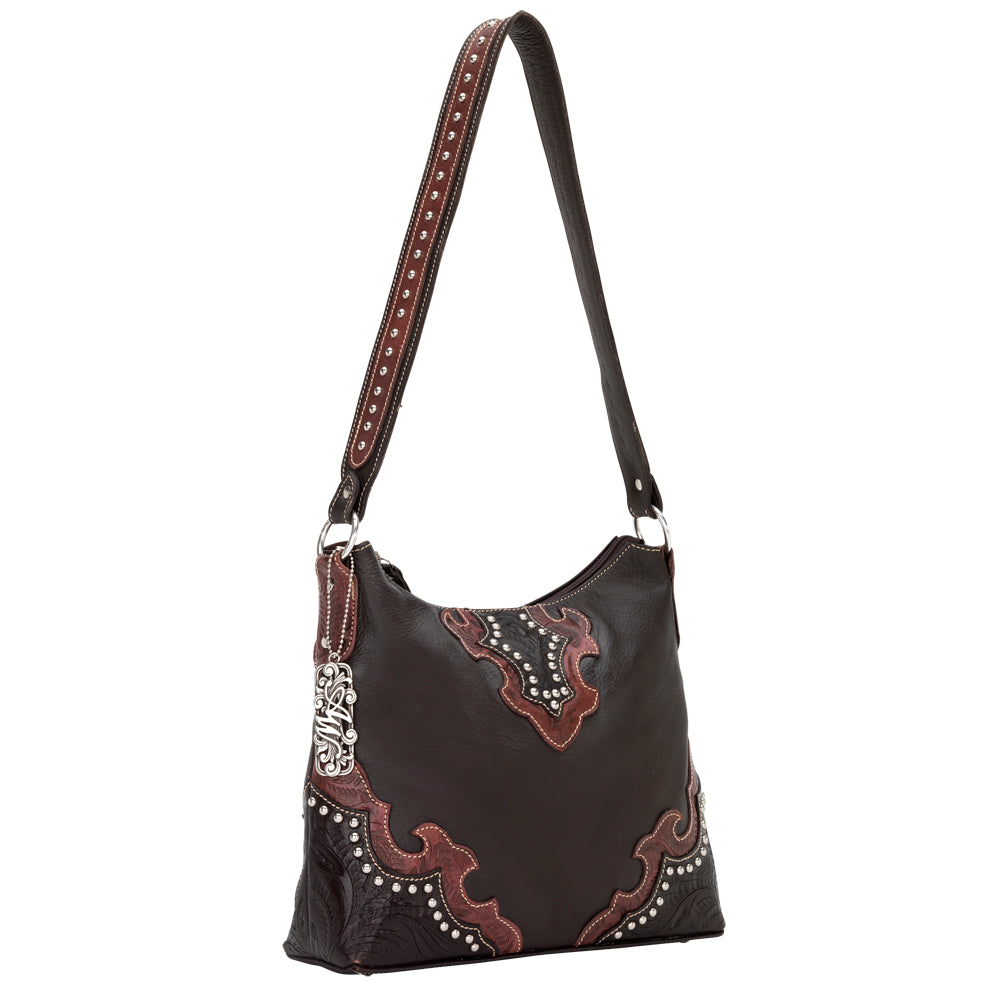 Dark Chocolate and Raspberry Leather Structured Hobo (5874279)