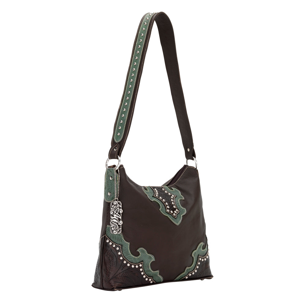 Dark Chocolate and Turquoise Leather Structured Hobo (5878279)