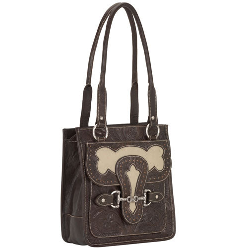 Brown and Cream Leather Tote (5950233)