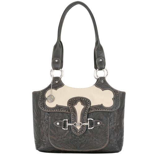 Brown and Cream Leather Fashion Tote (5950634)