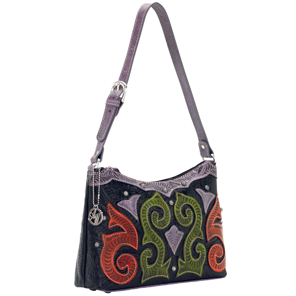 Black Leather Applique Shoulder Bag (7122275)