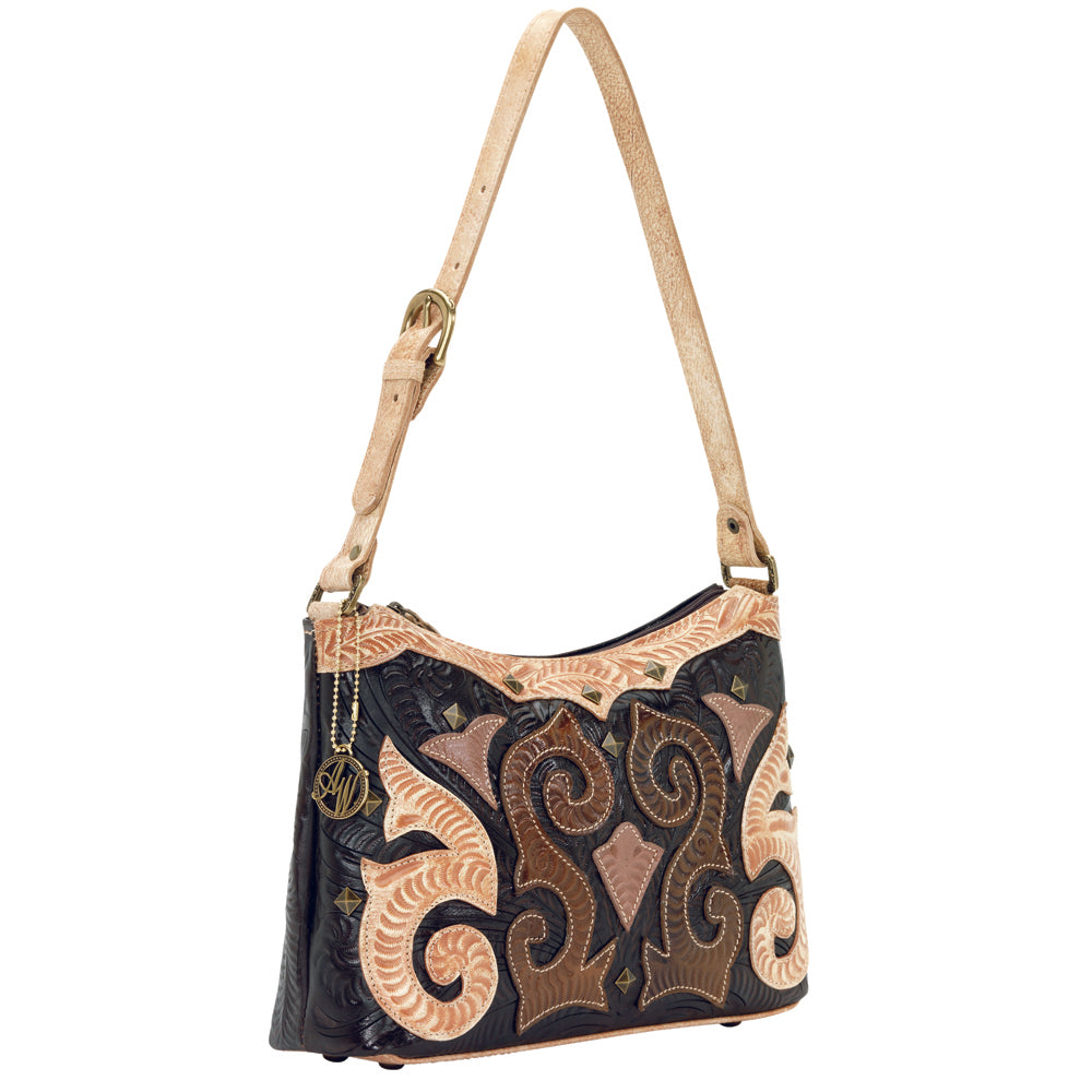 Chocolate Leather Applique Shoulder Bag (7144275)