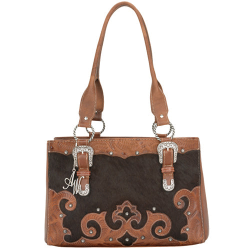Brown Cowhide Leather Shopper Tote (8540642)