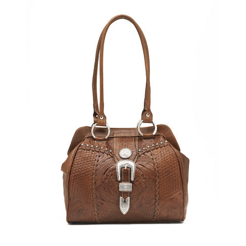 Mocha Leather Satchel Handbag (8565935)